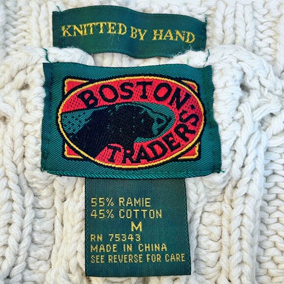 Boston Traders Knitted By Hand Men's / Women's Cable Knit Sweater Size M Cream - Picture 4 of 7